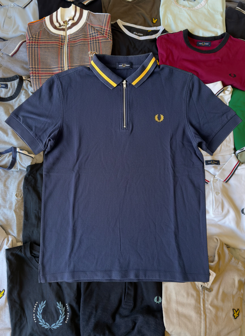 Fred Perry Polo / Zipper | Marineblau / Orange | Gr. L